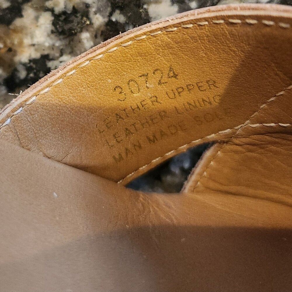 Garnet Hill Italian Leather Caramel Color Wedge Sandals - Picture 9 of 9